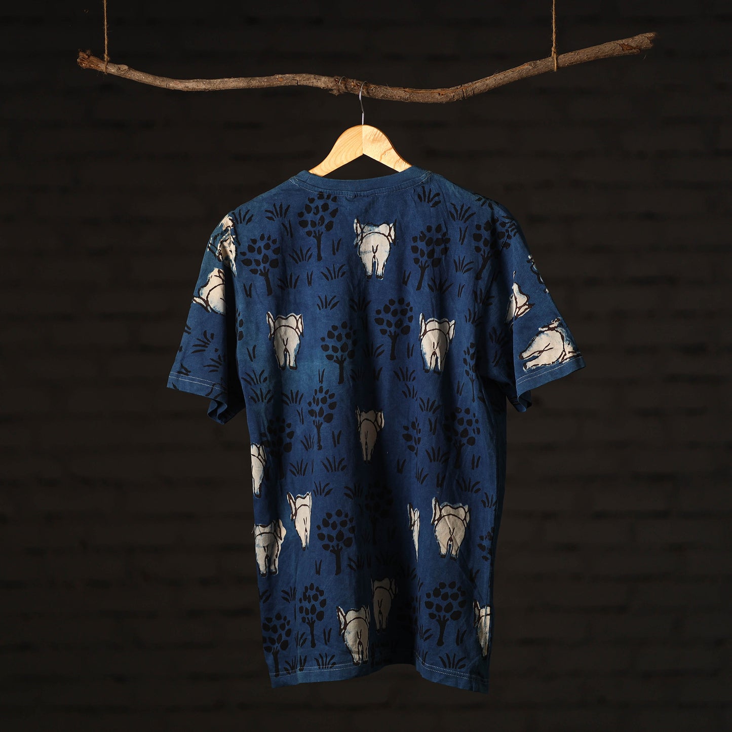 Blue - Bindaas Block Art Printed Cotton Round Neck T-shirt