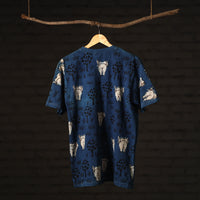 Blue - Bindaas Block Art Printed Cotton Round Neck T-shirt