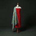 Red - Kutch Bandhani Tie-Dye Cotton 2pc Unstitched Dress Material Kurta Set with Earrings 25