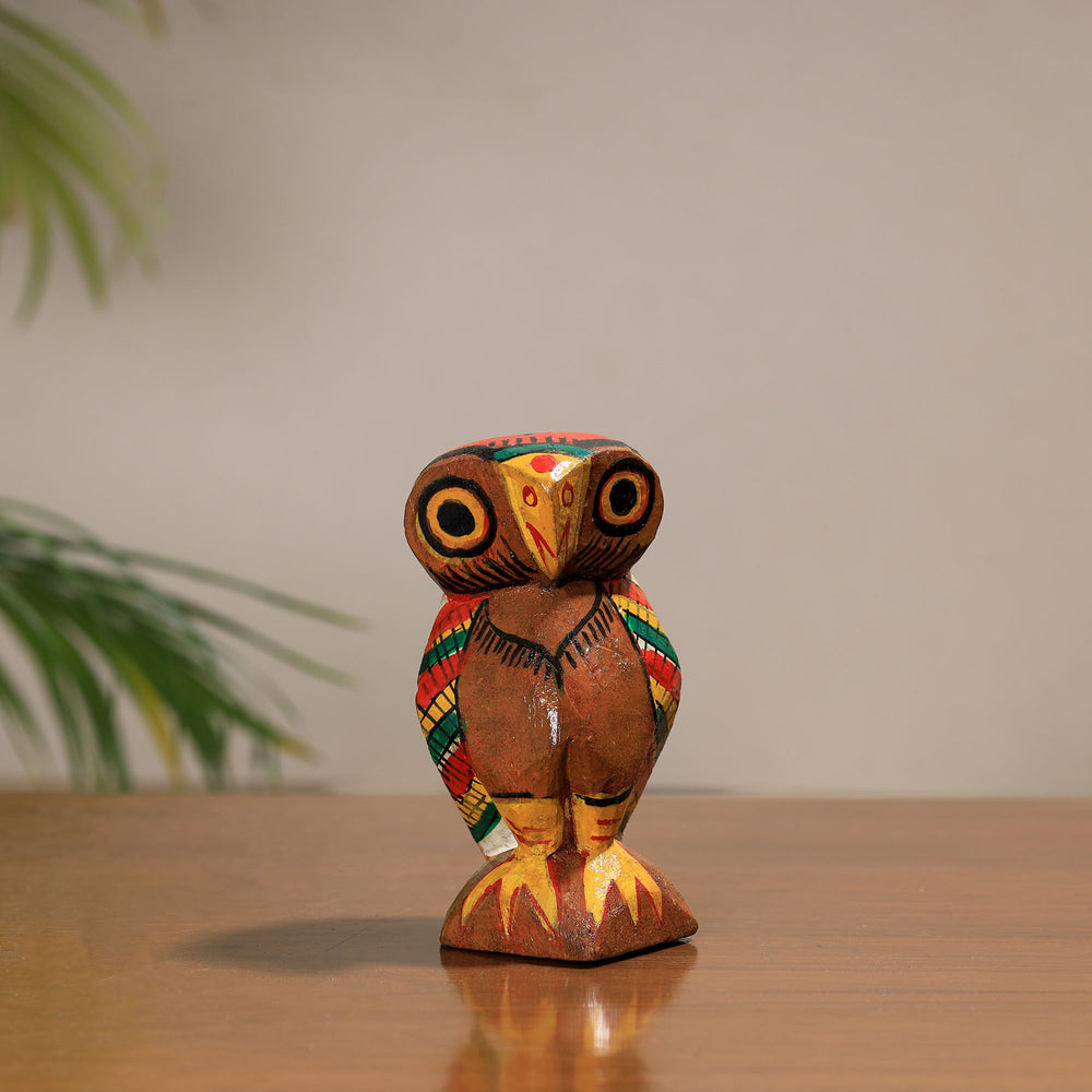 Owl - Traditional Burdwan Wood Craft Handpainted Sculpture (Small) 13