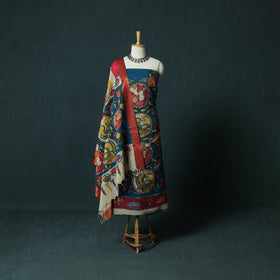 Handpainted Srikalahasti Pen Work Kalamkari Bangalore Silk 2pc Unstitched Dress Material Kurta Set 11