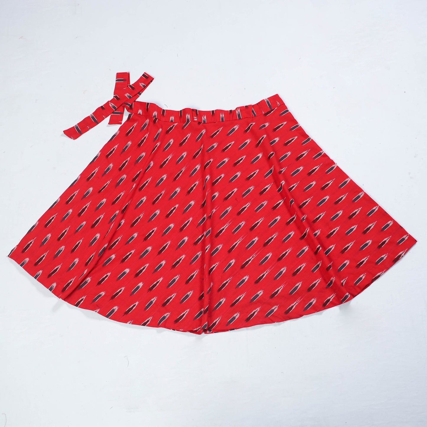 Red - Wrap Around Cotton Pochampally Ikat Skirt 03