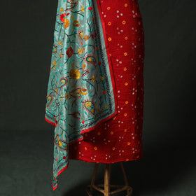 Red - Kutch Bandhani Tie-Dye Cotton 2pc Unstitched Dress Material Kurta Set with Earrings 25
