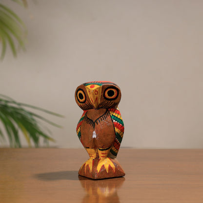 Owl - Traditional Burdwan Wood Craft Handpainted Sculpture (Small) 13