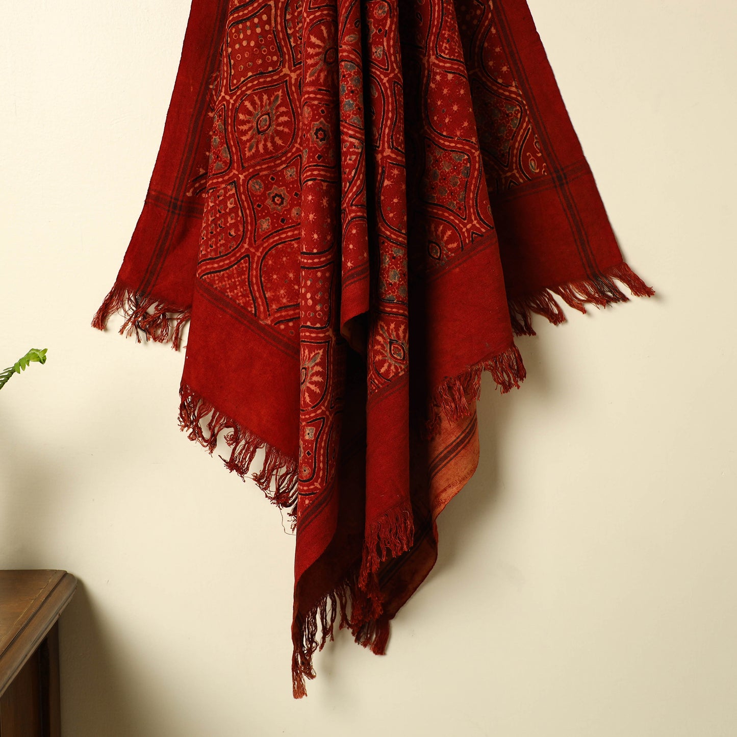 Red - Handloom Block Print Cotton Ajrakh Towel 07