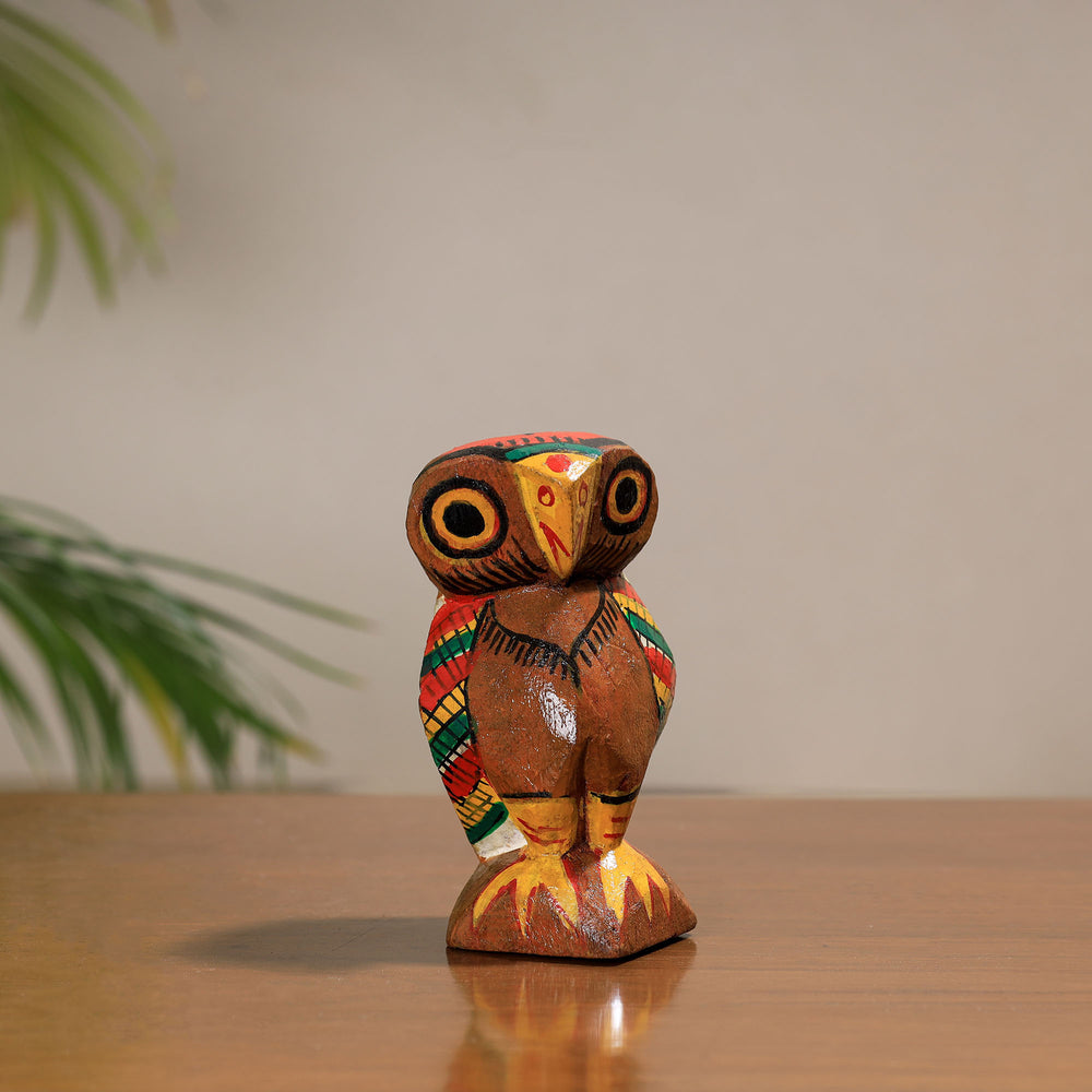 Owl - Traditional Burdwan Wood Craft Handpainted Sculpture (Small) 13