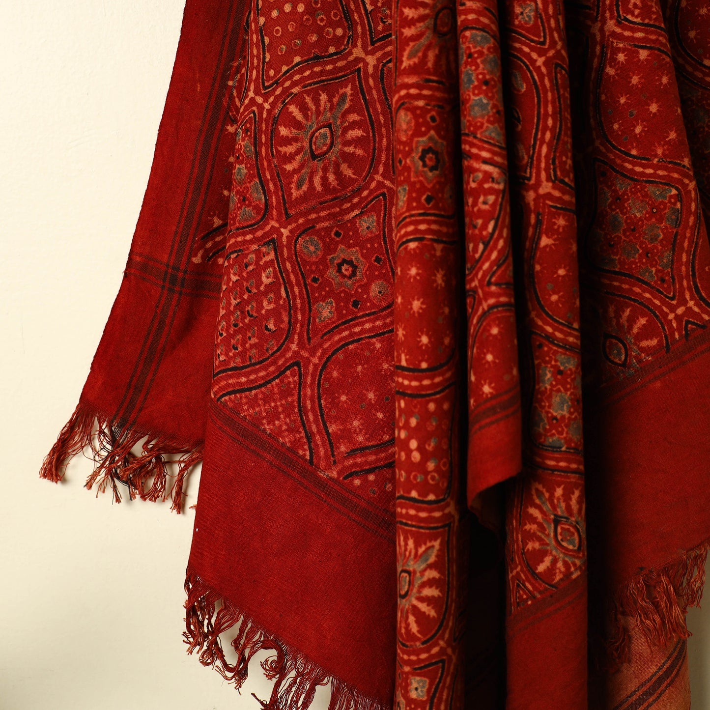 Red - Handloom Block Print Cotton Ajrakh Towel 07