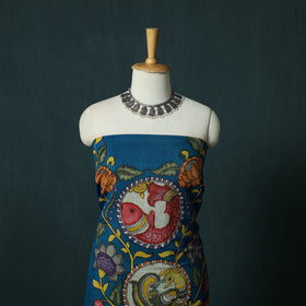 Handpainted Srikalahasti Pen Work Kalamkari Bangalore Silk 2pc Unstitched Dress Material Kurta Set 11