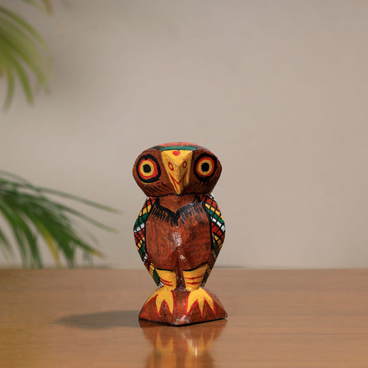 Owl - Traditional Burdwan Wood Craft Handpainted Sculpture (Small) 14