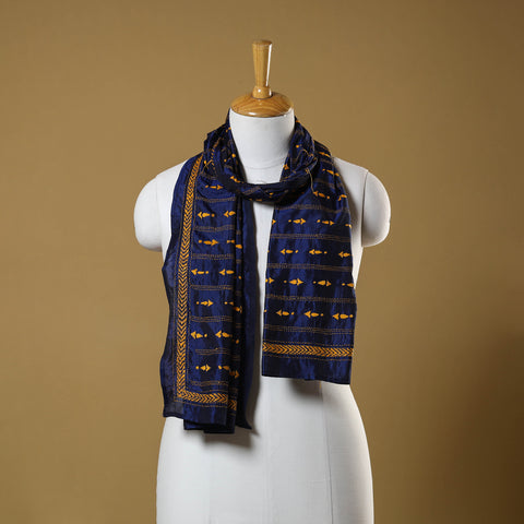 Blue - handloom tussar silk bengal kantha work stole 12
