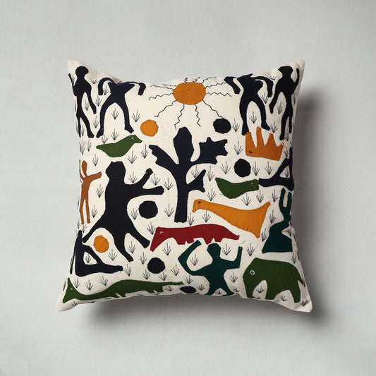 Multicolor - Pipli Applique Work Cotton Cushion Cover (16 x 16 in)