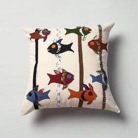 White Pipli Applique Work Cotton Cushion Cover