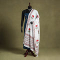 White Block Print Cotton Sanganeri Floral Dupatta