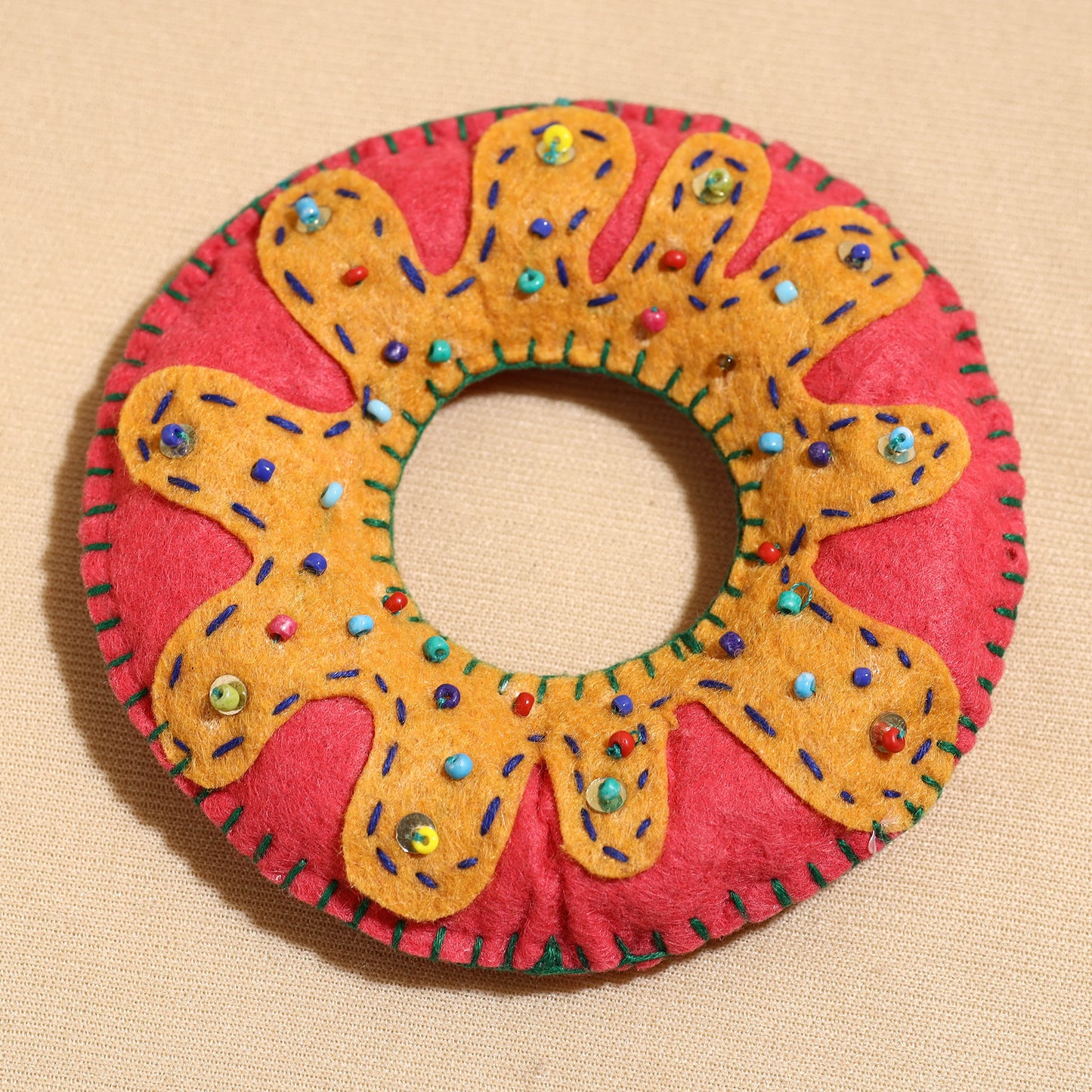 Donut - Handcrafted Embroidered Felt & Beadwork Paperweight