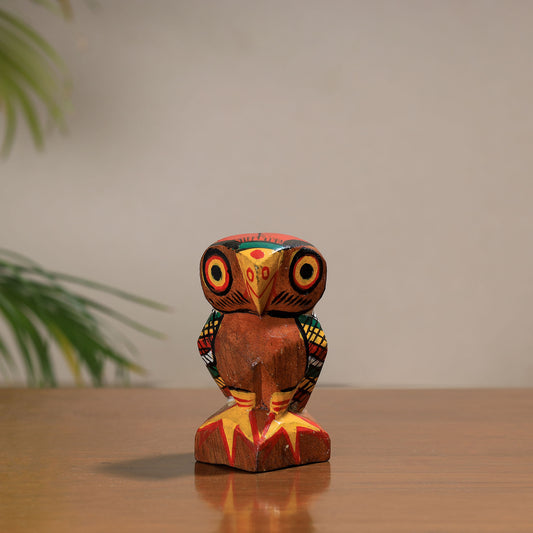 Owl - Traditional Burdwan Wood Craft Handpainted Sculpture (Small) 15