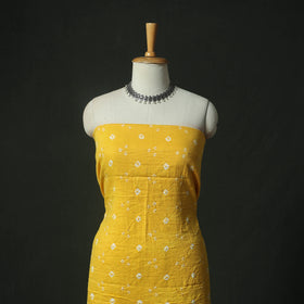 Yellow - Kutch Bandhani Tie-Dye Cotton 2pc Unstitched Dress Material Kurta Set with Earrings 26