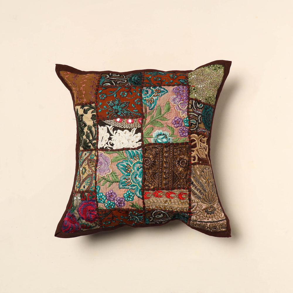 Multicolor - Elegant Khambadiya Patchwork Cushion Cover (16 x 16 in) 02