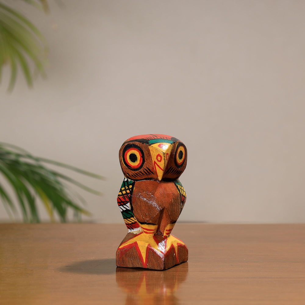 Owl - Traditional Burdwan Wood Craft Handpainted Sculpture (Small) 15