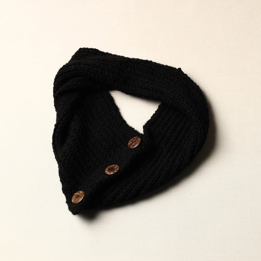 Black - Kumaun Hand Knitted Woolen Button Cowl