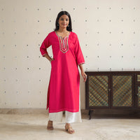 Aahana Dark Pink Gota Work Slub Silk Plain Kurta