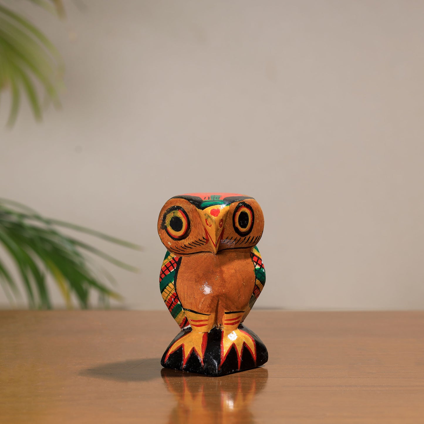 Owl - Traditional Burdwan Wood Craft Handpainted Sculpture (Small) 16