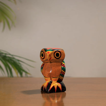 Owl - Traditional Burdwan Wood Craft Handpainted Sculpture (Small) 16