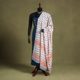 White - cotton sanganeri floral dupatta 09 - handcrafted