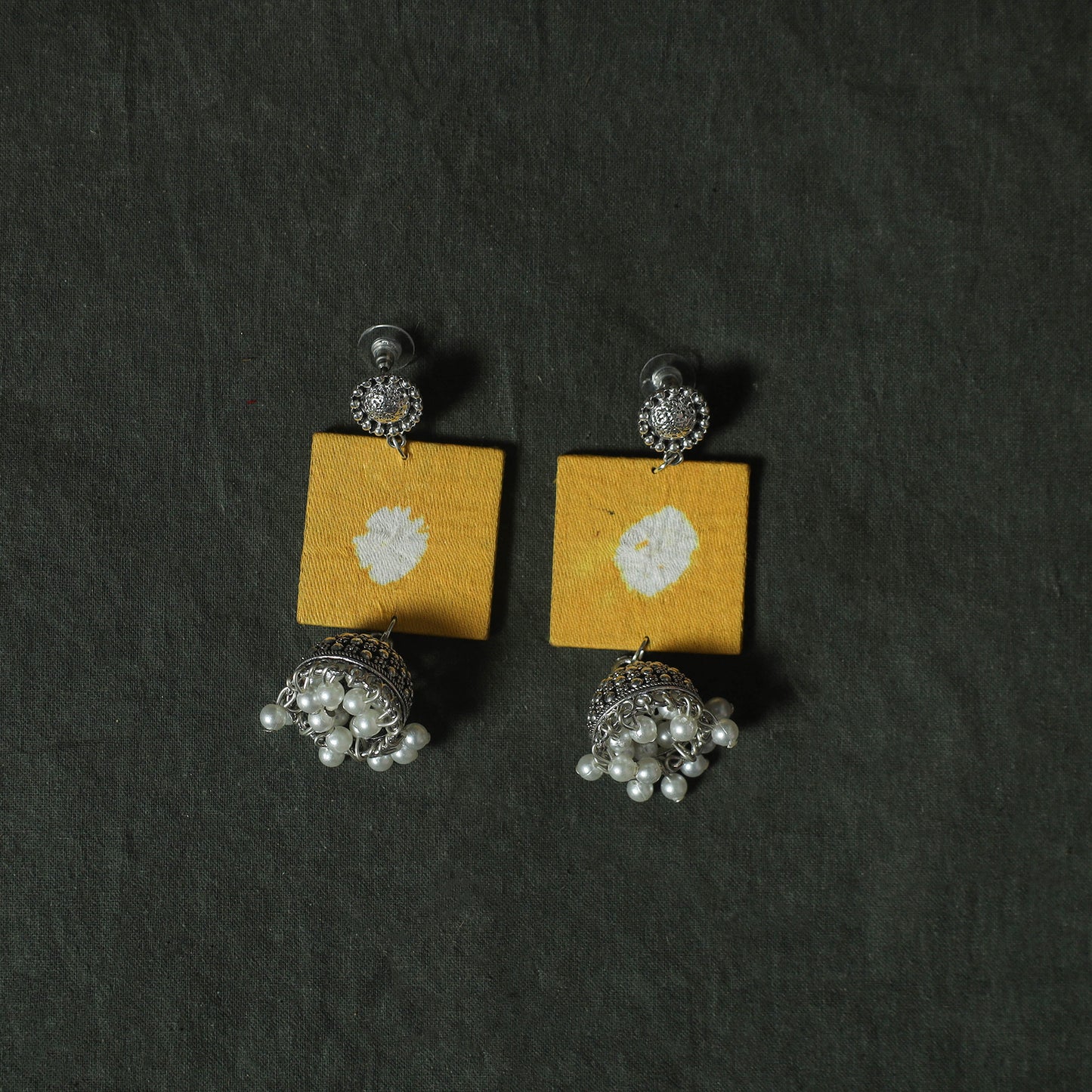 Yellow - Kutch Bandhani Tie-Dye Cotton 2pc Unstitched Dress Material Kurta Set with Earrings 26