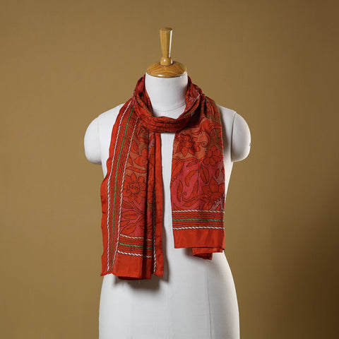 Red - handloom tussar silk bengal kantha work stole 13