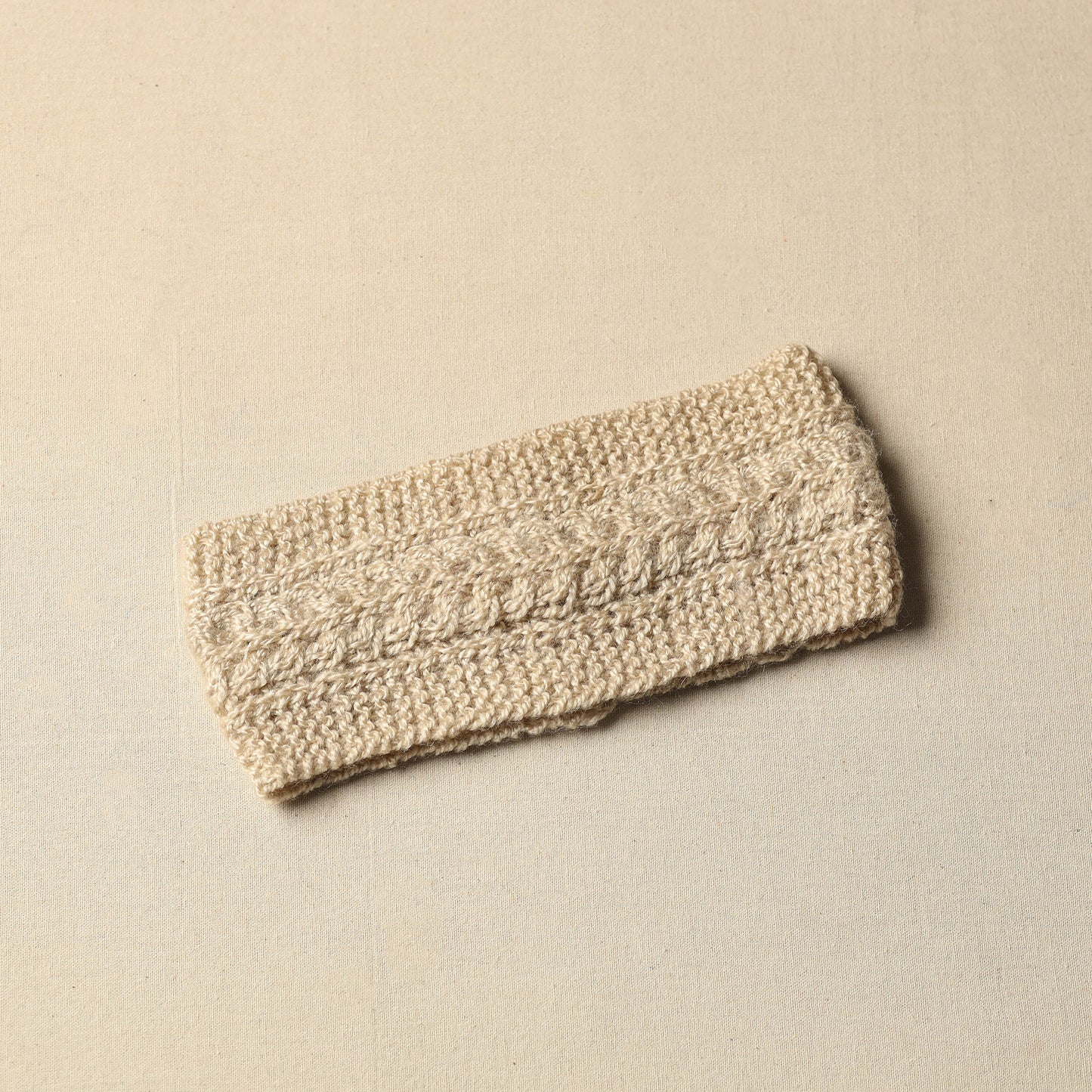 Beige - Kumaun Hand Knitted Woolen Warm Headband 15