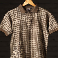 Brown - Bindaas Natural Dyed Art Block Print Polo Collar T-shirt in Cotton