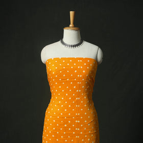 Yellow - Kutch Bandhani Tie-Dye Cotton 2pc Unstitched Dress Material Kurta Set with Earrings 27