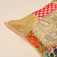 Beige - Elegant Khambadiya Patchwork Cushion Cover (16 x 16 in) 04