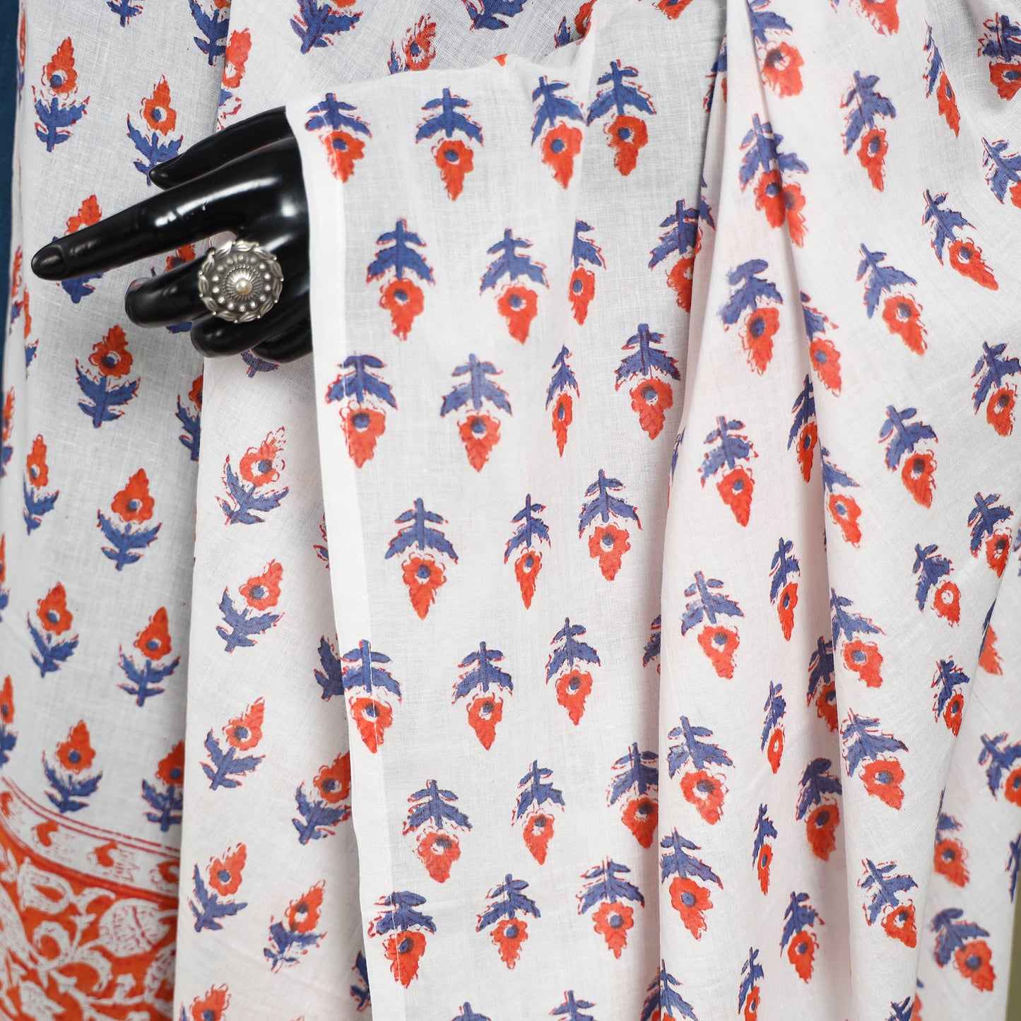 White - cotton sanganeri floral dupatta 09 - handcrafted