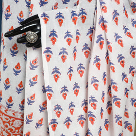 White - cotton sanganeri floral dupatta 09 - handcrafted