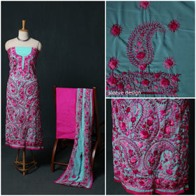 Hand Embroidered Georgette 3pc Unstitched Dress Material Suit Set 03