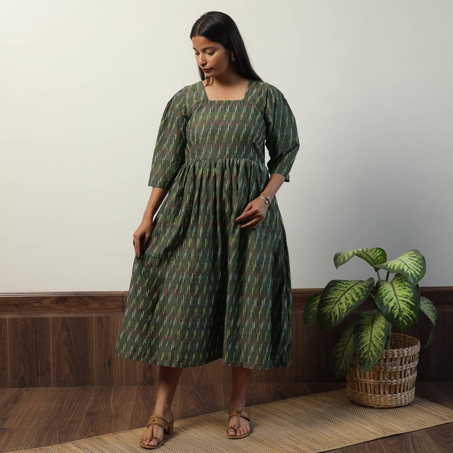 Grey - Pochampally Ikat Weave Cotton Dress 10