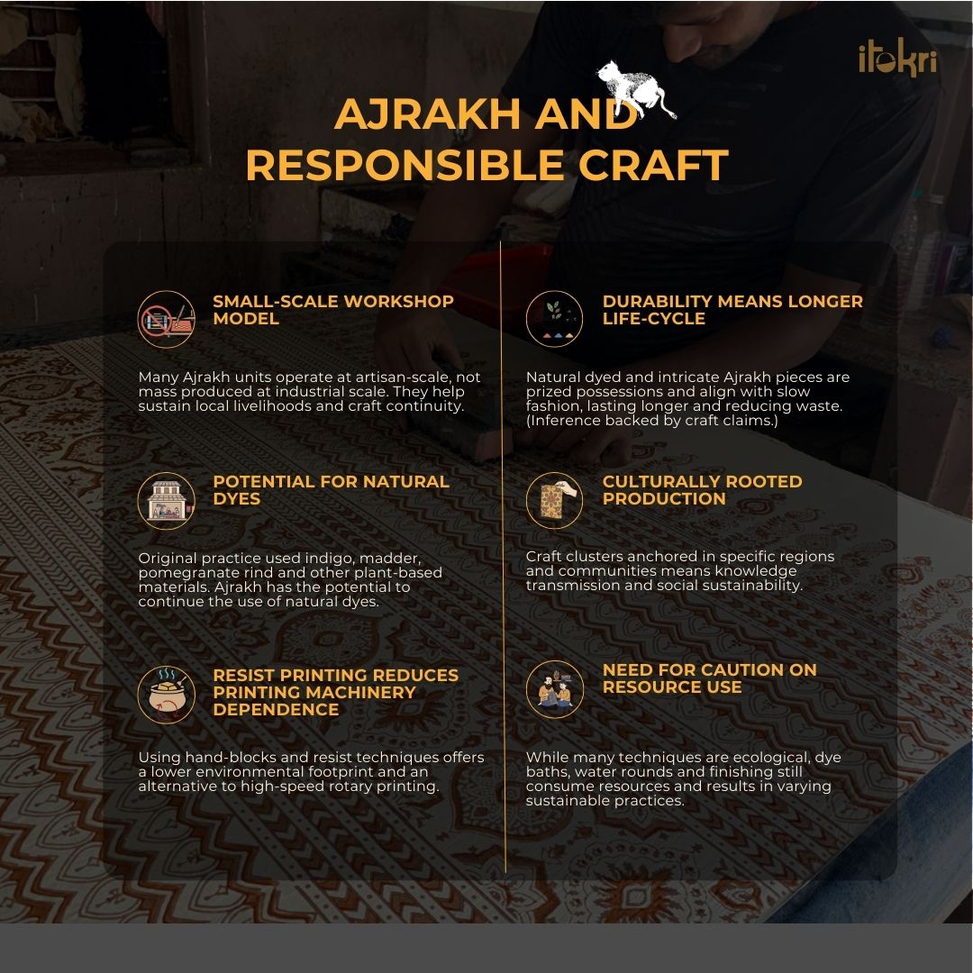 Yellow - Mashru Silk Natural Dyed Block Print Ajrakh Fabric 06