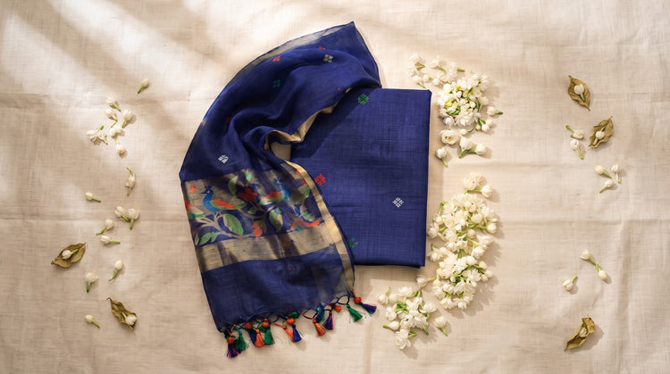 Jamdani Pure Handloom Muslin Unstitched Dress Material Sets from Bengal