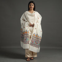 White - Madhubani Handpainted Chanderi Silk Handloom Dupatta 11