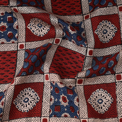 Red - Ajrakh Hand Block Printed Chanderi Silk Fabric 14
