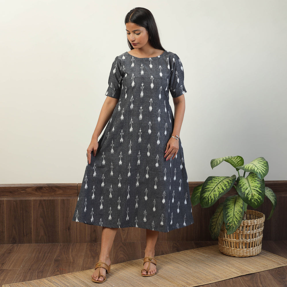 Grey - Pochampally Ikat Weave Cotton Dress 05