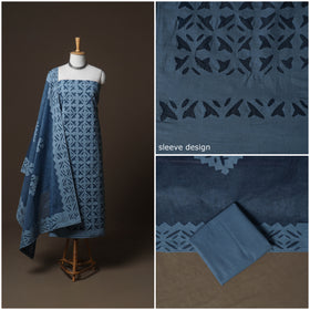 Applique Cutwork Cotton Unstitched Dress Material: Kurta, Bottom & Dupatta 03