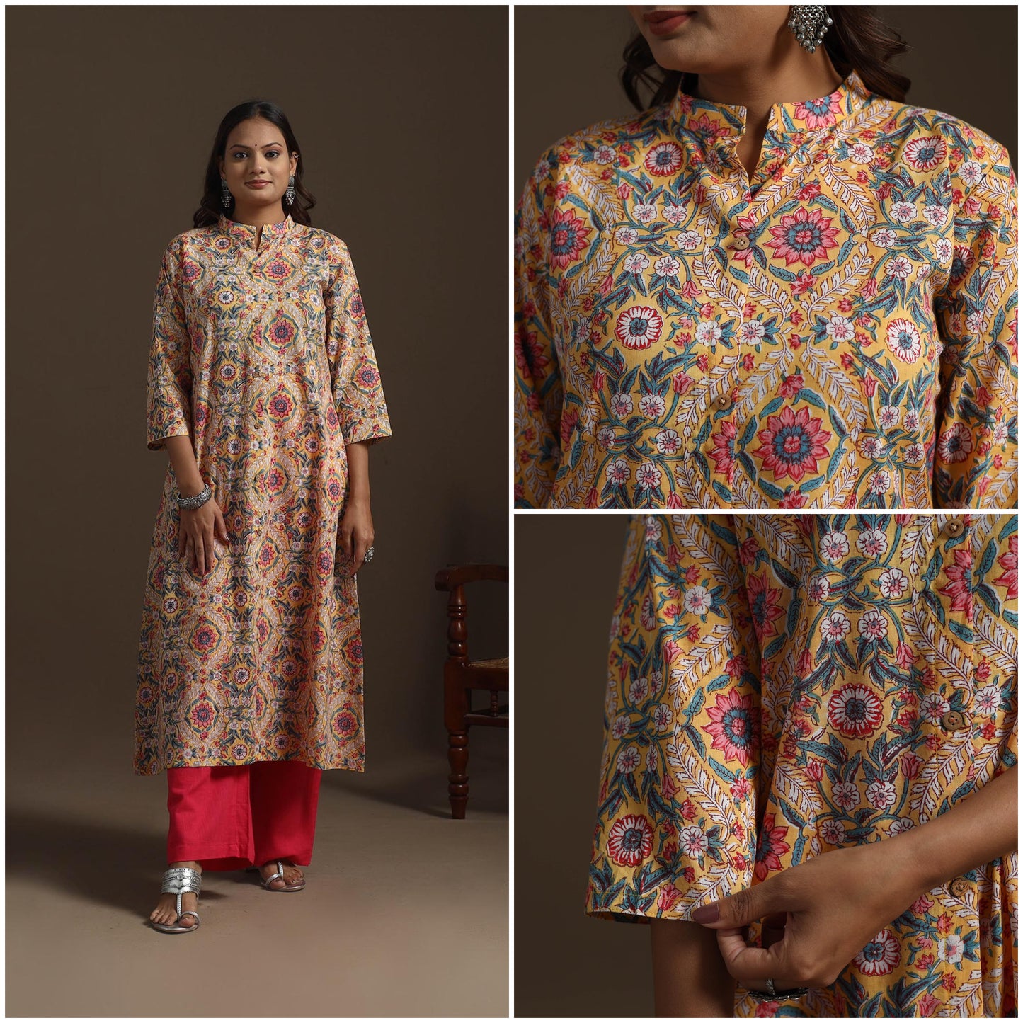 Hand Block Print Cotton A-Line Sanganeri Kurta for women 02