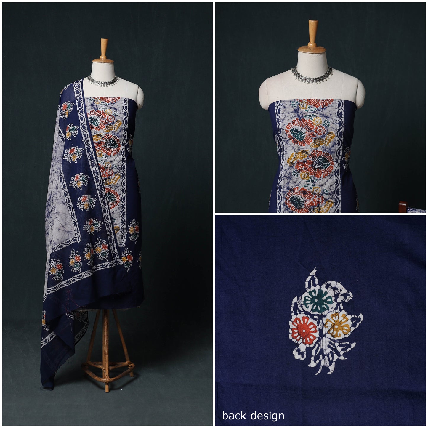 Indonesian Hand Batik Print Cotton 3pc Unstitched Dress Material Suit Set 05