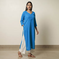 Deep Sky Blue - Plain Flex Cotton Straight Kurta 03