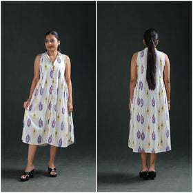 Pochampally Ikat Cotton Sleeveless Buttoned Down Long Dress for Women 13