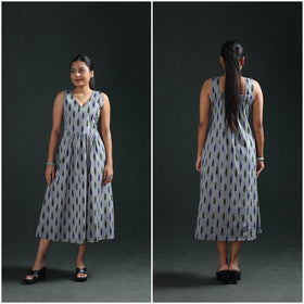 Pochampally Ikat Cotton Sleeveless Flared Long Dress for Women 19