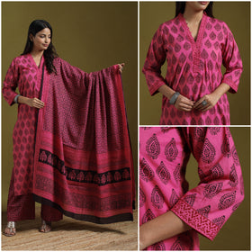 Natural Dyed Hand Block Bagh Print Cotton Suit Set with Dupatta for Women 10