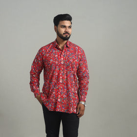 Red - Full Sleeve Cotton Men Sanganeri Print Shirt 05